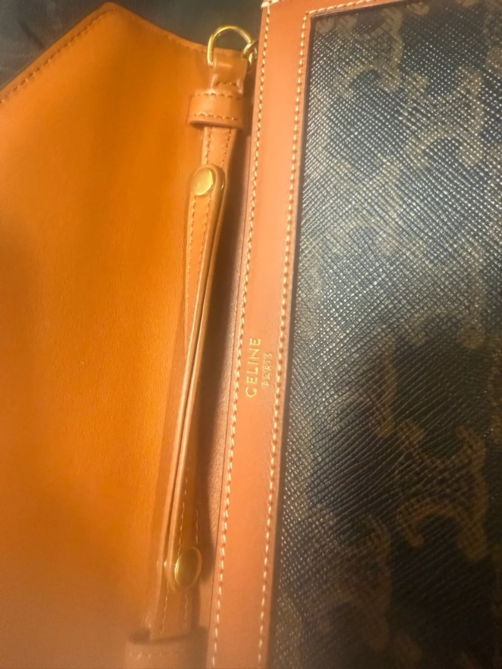 Celine Brown and Tan Triomphe Canvas Crossbody Bag with Gold Hardware - Picture 4 of 4